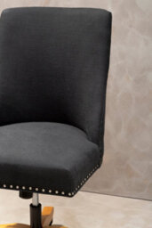 Orsina Black Fabric Home Office Chair, Black Upholstery With Stud-Trim Detailing, Swivel Wooden Base With Castors - thumbnail 3