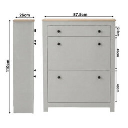 Grey 3 Drawers Shoes Cabinet Storage Shoe Rack Wooden Stand Cupboard Unit Organiser - thumbnail 2