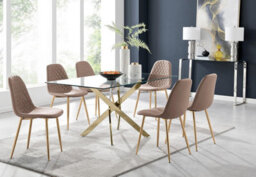 Furniturebox Uk Leonardo 6 Gold Dining Table And 6 Cappuccino Corona Gold Leg Chairs