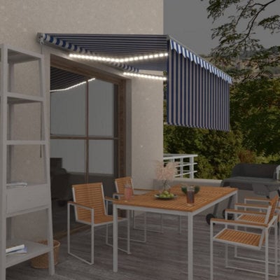 Berkfield Manual Retractable Awning With Blind&led 3.5X2.5M Blue&white - image 1