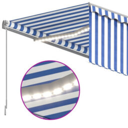 Berkfield Manual Retractable Awning With Blind&led 3.5X2.5M Blue&white - thumbnail 5