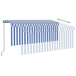 Berkfield Manual Retractable Awning With Blind&led 3.5X2.5M Blue&white - thumbnail 4
