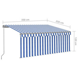 Berkfield Manual Retractable Awning With Blind&led 3.5X2.5M Blue&white - thumbnail 7