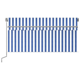 Berkfield Manual Retractable Awning With Blind&led 3.5X2.5M Blue&white - thumbnail 3