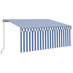Berkfield Manual Retractable Awning With Blind&led 3.5X2.5M Blue&white - thumbnail 2
