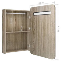 Berkfield Stylish Led Bathroom Mirror Cabinet Oak 60X11X80 Cm - thumbnail 7