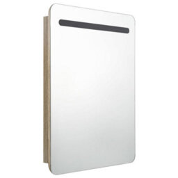 Berkfield Stylish Led Bathroom Mirror Cabinet Oak 60X11X80 Cm - thumbnail 3