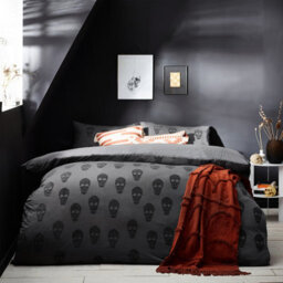 The Linen Yard Skulls Tufted 100% Cotton Duvet Cover Set, Single, Grey
