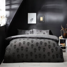 The Linen Yard Skulls Tufted 100% Cotton Duvet Cover Set, Single, Grey - thumbnail 2
