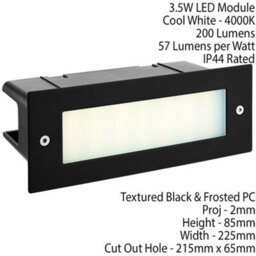 Ip44 Led Full Brick Light Textured Black & Plain Frosted Glass 3.5W Cool White - thumbnail 2