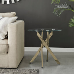 Furniturebox Novara Round Tempered Glass Side End Table With Angled Starburst Gold Chrome Metal Legs For Modern Glam Living Room - thumbnail 3