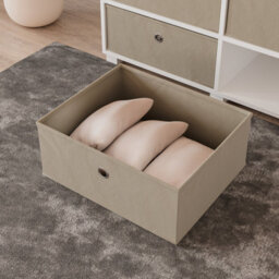 Urbn-Living Urbnliving 47Cm Height White Wooden Tv Unit Stand Media Cabinet 4 Beige Fabric Storage Drawers - thumbnail 3