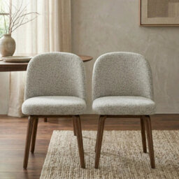 Hearthwood Set Of 2 Light Grey Bouclé Dining Chairs With Walnut Effect Ash Solid Wood Frame - thumbnail 9