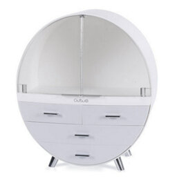 Living And Home Grey Tiered Dustproof Round Desktop Makeup Organizer Cosmetic Storage Box With 4 Drawers - thumbnail 3
