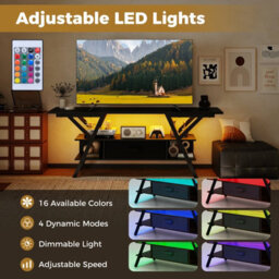 Gainoom Black Tv Stand For 65Inch Tvs 3-Tier Entertainment Center With Led Lights & Power Outlets - thumbnail 8