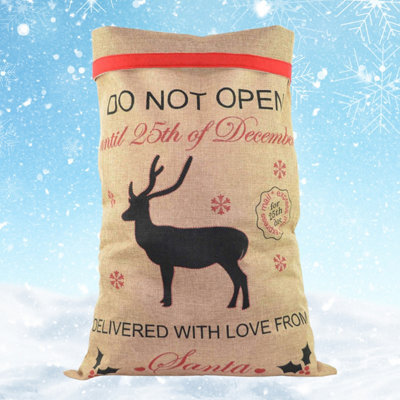 Neel Blue Hessian Christmas Santa Reindeer Sack - 70Cm X 50Cm - image 1