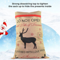 Neel Blue Hessian Christmas Santa Reindeer Sack - 70Cm X 50Cm - thumbnail 3
