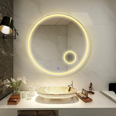 Biznest 60X60 Cm Led Round Lighted Bathroom Wall Mirror 3 Color Light Touch Switch With Fog Pad (60X60 Cm Round Style L069) - image 1