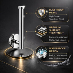 Billtix Chrome Toilet Roll Holder Wall Mounted, Modern Bathroom Toilet Paper Holder, Stainless Steel, Fits Jumbo Toilet Rolls - thumbnail 4