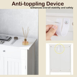 Costway Bathroom Floor Cabinet Freestanding Storage Organizer W/2 Doors-White - thumbnail 5