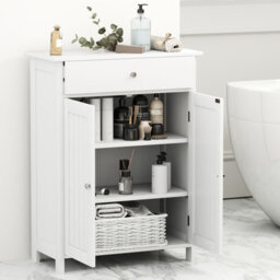 Costway Bathroom Floor Cabinet Freestanding Storage Organizer W/2 Doors-White - thumbnail 6