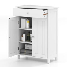 Costway Bathroom Floor Cabinet Freestanding Storage Organizer W/2 Doors-White