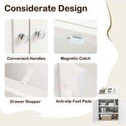 Costway Bathroom Floor Cabinet Freestanding Storage Organizer W/2 Doors-White - thumbnail 2