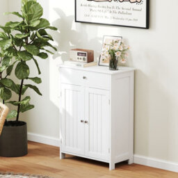 Costway Bathroom Floor Cabinet Freestanding Storage Organizer W/2 Doors-White - thumbnail 9