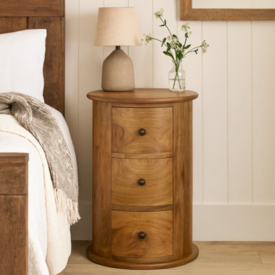 Wyld Haus Amalfi 3-Drawer Mango Wood Drum Bedside Table - image 1