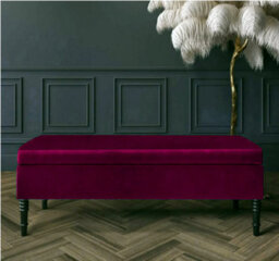 Safar Plain 150Cm Ottoman Storage Bench - Plush Velvet Shoe Bench - Claret Red Upholstery Footstool With Storage - thumbnail 1