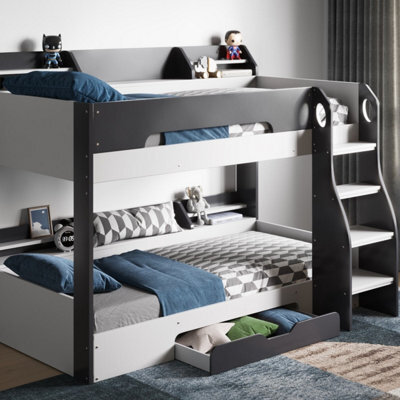 Flair Flick Bunk Bed With Shelves And Drawer - Grey - image 1