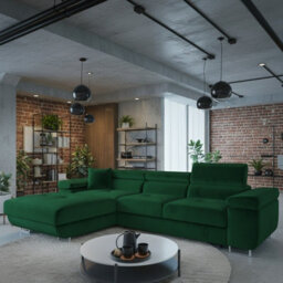 Torezio Mini L Shaped Sofa Bed With Adjustable Headrests Storage Dolfn Mechanism 280X170X70-90Cm Green Left - thumbnail 1