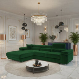 Torezio Mini L Shaped Sofa Bed With Adjustable Headrests Storage Dolfn Mechanism 280X170X70-90Cm Green Left - thumbnail 2