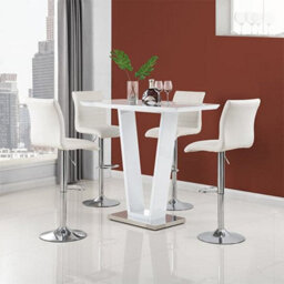 Furniture in Fashion Ilko White High Gloss Bar Table With 4 Ripple White Stools