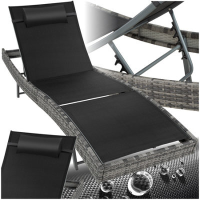 Tectake Sun Lounger Weatherproof And Uv-Resistant 6 Step Adjustable Backrest Poly Rattan - Mottled Grey - image 1