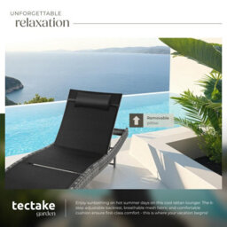 Tectake Sun Lounger Weatherproof And Uv-Resistant 6 Step Adjustable Backrest Poly Rattan  - Mottled Grey - thumbnail 4