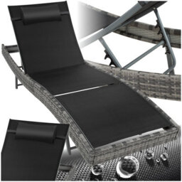 Tectake Sun Lounger Weatherproof And Uv-Resistant 6 Step Adjustable Backrest Poly Rattan  - Mottled Grey