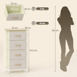 Homcom Fabric Chest Of Drawers, 4 Drawer Dresser For Bedroom, Beige - thumbnail 3