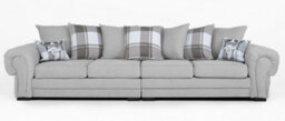 Verona 4 Seater Sofa Light Grey Velour Fabric Chesterfield Style Scatter Cushions - thumbnail 4