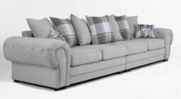 Verona 4 Seater Sofa Light Grey Velour Fabric Chesterfield Style Scatter Cushions - thumbnail 2