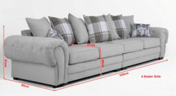 Verona 4 Seater Sofa Light Grey Velour Fabric Chesterfield Style Scatter Cushions - thumbnail 3