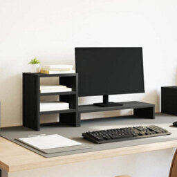 Walplus Monitor Stand With Desk Organiser Black Oak Engineered Wood