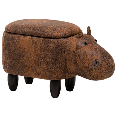 Beliani Faux Leather Storage Animal Stool Brown Hippo - image 1