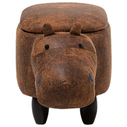 Beliani Faux Leather Storage Animal Stool Brown Hippo - thumbnail 5