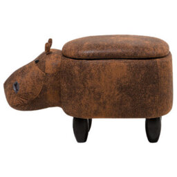 Beliani Faux Leather Storage Animal Stool Brown Hippo - thumbnail 4