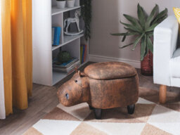 Beliani Faux Leather Storage Animal Stool Brown Hippo - thumbnail 2