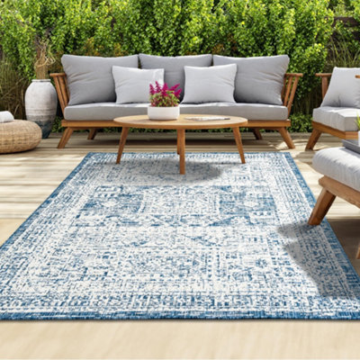 Homeart Outdoor Indoor Rug, Easy Clean, Uv Weather Resistant Rug For Patio, Gardenvintage Blue, Cream,160X230Cm - image 1
