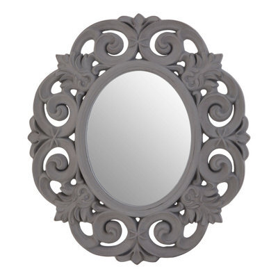 Orsina Antique Grey Scroll Design Wall Mirror,bedroom Mirror,weathered Finish Oval Mirror With Scrolled Leaves - image 1