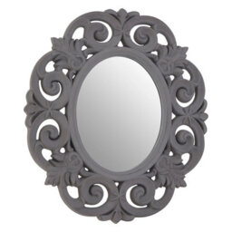 Orsina Antique Grey Scroll Design Wall Mirror,bedroom Mirror,weathered Finish Oval Mirror With Scrolled Leaves - thumbnail 2