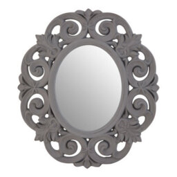 Orsina Antique Grey Scroll Design Wall Mirror,bedroom Mirror,weathered Finish Oval Mirror With Scrolled Leaves - thumbnail 1